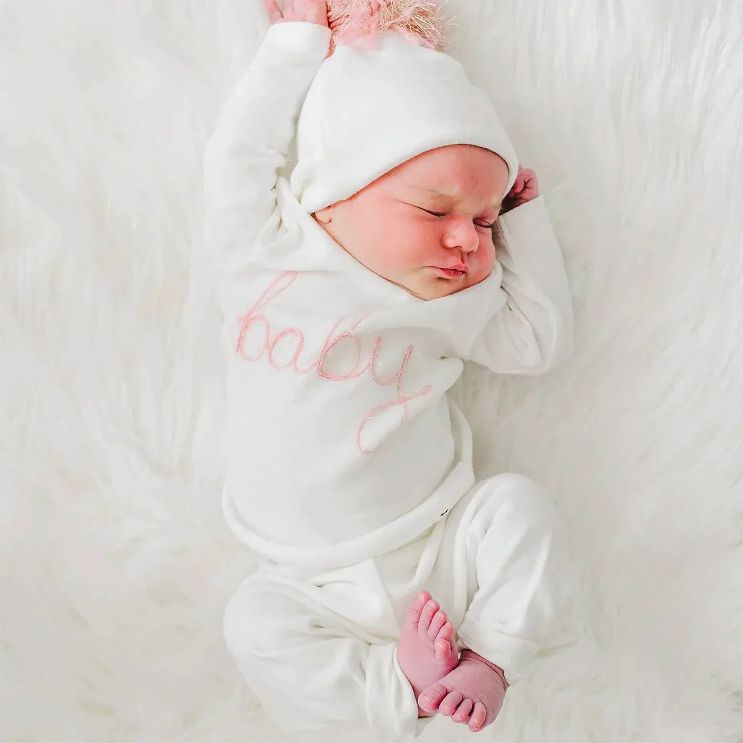 Детский комплект для девочек с вышивкой Baby Sparkle Embroidered Pant Set In Cream oh baby!, Cream