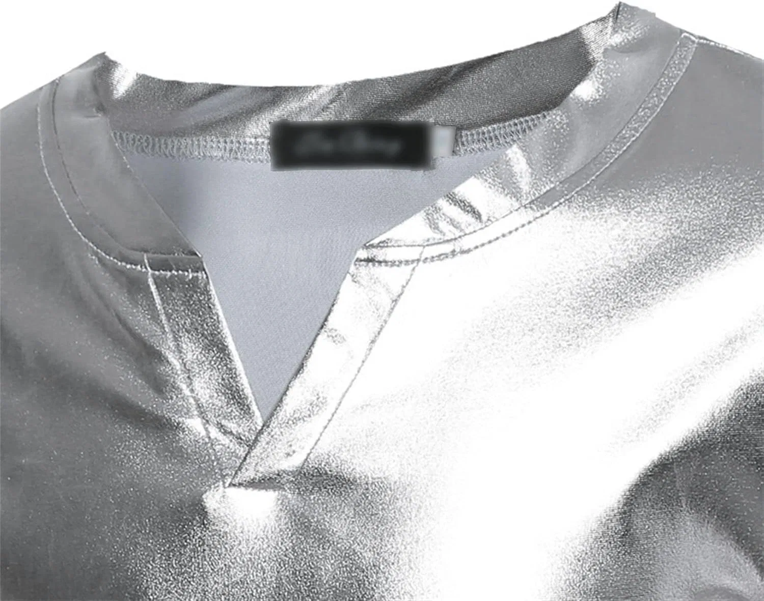 Мужская футболка с V-образным вырезом из металлизированной ткани, Silver — фото 4