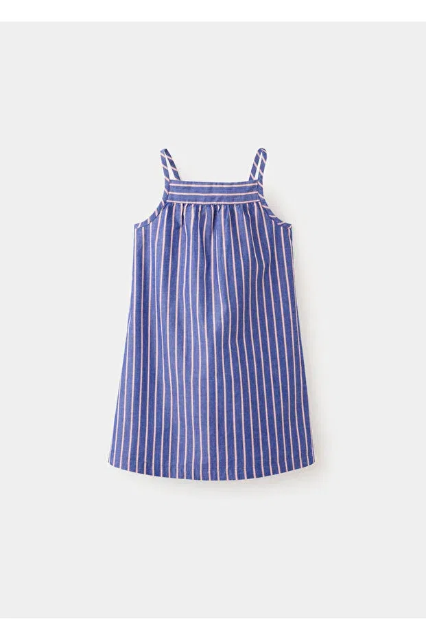 Детское платье для девочек с принтом Back Cut-Out Detailed Striped Dress Mango Baby, Blue — фото 3