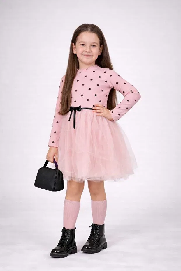 Детское платье для девочек с принтом Polka Dot Neocotton, Rose Dry
