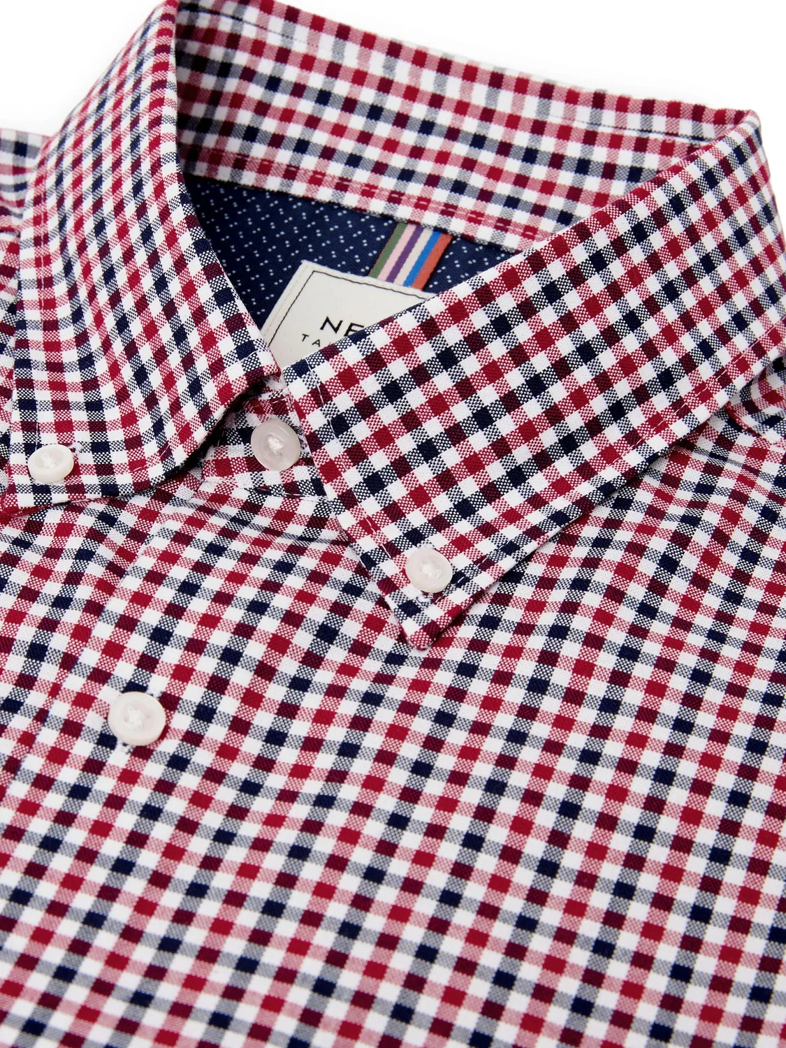Мужская рубашка оксфорд с коротким рукавом Regular Fit NEXT, Red Gingham Check — фото 4