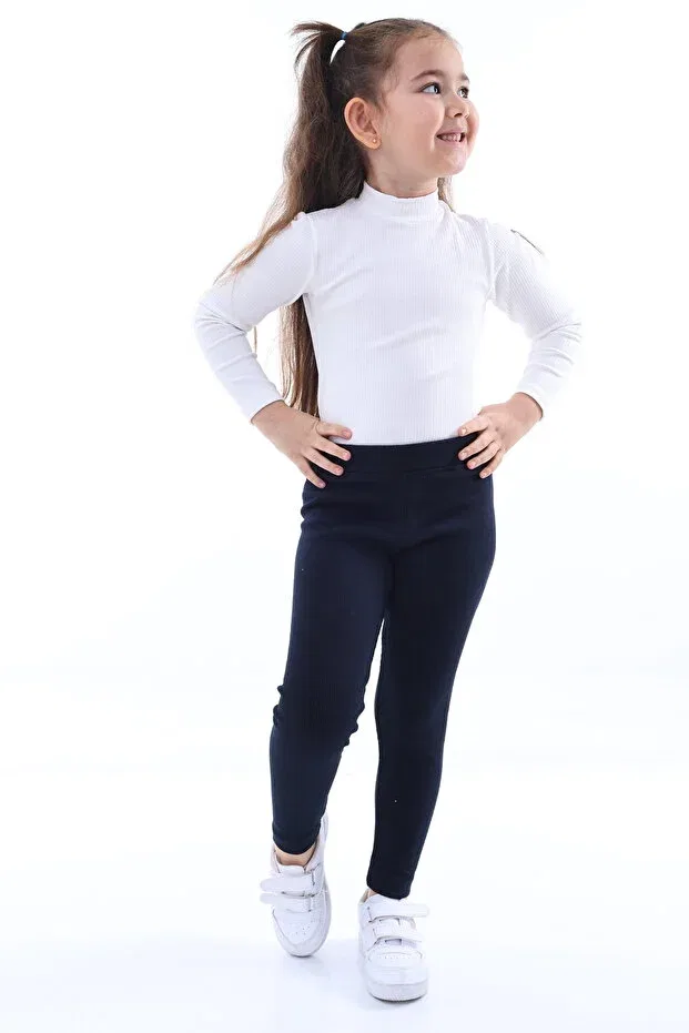 Детские леггинсы для девочек хлопковые с принтом Basics Kyex, Dark Navy Blue