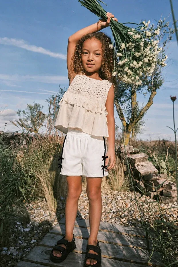 Детские шорты для девочек с принтом Esila Kids, White — фото 2