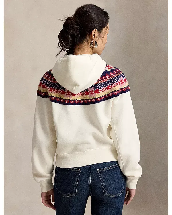 Женская толстовка с капюшоном и норвежским узором Fair Isle Yoke Hoodie Ralph Lauren, белый — фото 3