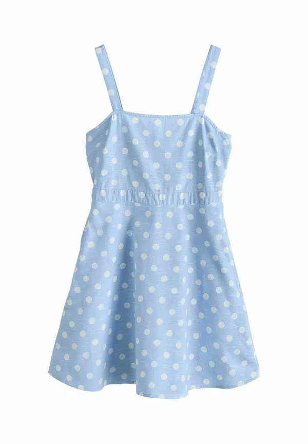 Платье хлопковое Regular fit mini day dress Next ecru polka dot, синий