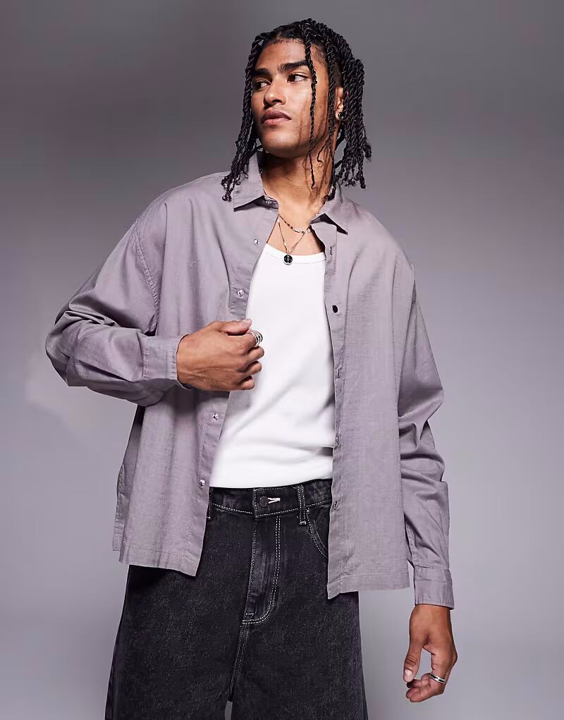 

Рубашка свободного кроя ASOS DESIGN серого цвета