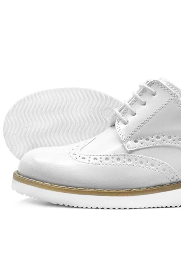 Детские туфли для мальчиков с коротким каблуком Hidra white patent leather lace-up boys' shoes Rakerplus, White — фото 3