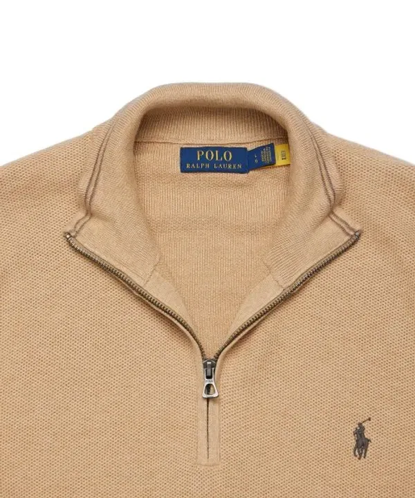 Свитер с четверть-застежкой, хлопковый, Polo Ralph Lauren, коричневый — фото 4