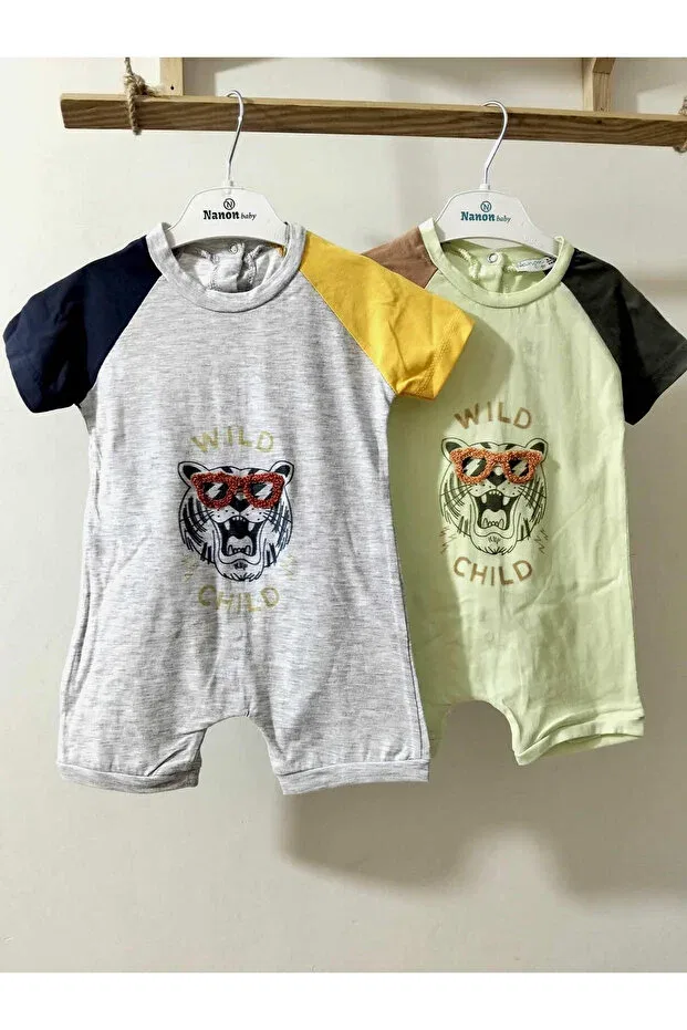 Детский комбинезон для мальчиков хлопковый Summer Combed Cotton Baby Boy Jumpsuit With Snap Fasteners On The Back Krm Kerem Bebe, Зеленый — фото 4