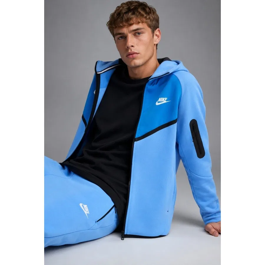 Мужской свитшот с капюшоном и молнией Tech Fleece Mix Nike, Синий — фото 3