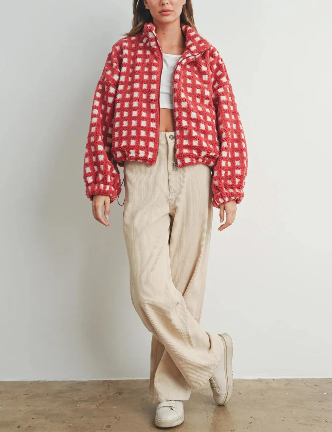 Женское пальто с принтом в клетку Ladies Short Checked Sherpa Coats, Arancione — фото 3