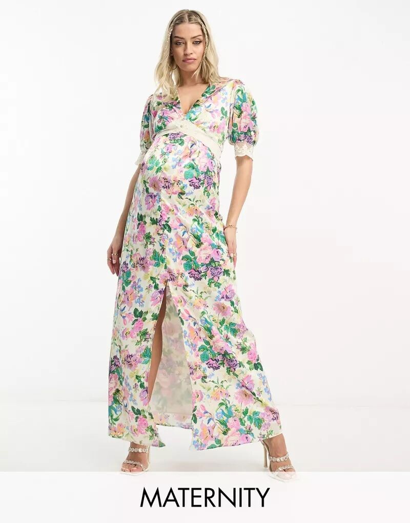 

Синее платье макси с оборками и цветочным принтом для беременных Hope & Ivy Hope & Ivy Maternity