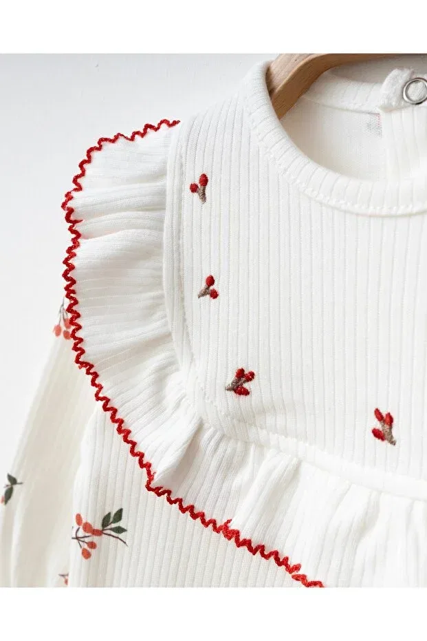 Детский комбинезон для девочек с цветочным принтом Kokina Floral Organic Jumpsuit and Bandana Mert Baby, White — фото 3