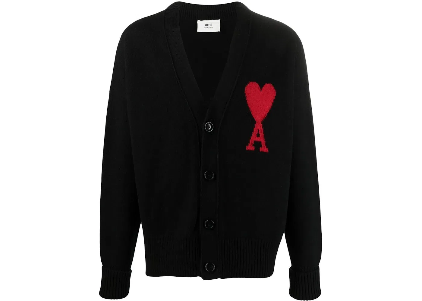Мужской кардиган оверсайз из мериносовой шерсти Ami De Coeur Ami Paris, Black/Red