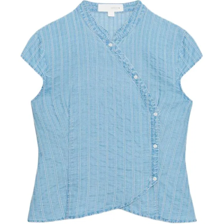 Женская футболка с воротником-стойкой Light Blue ZARA, Light Blue