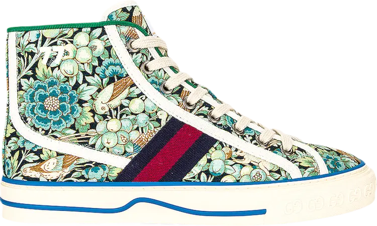 Кроссовки Liberty of London x Gucci Wmns Tennis 1977 High Floral - Light Blue Green, зеленый — фото 2