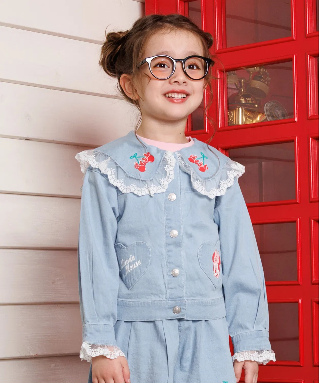 Детская джинсовая куртка с кружевным воротником и принтом Микки Маус Disney, Light Indigo Blue