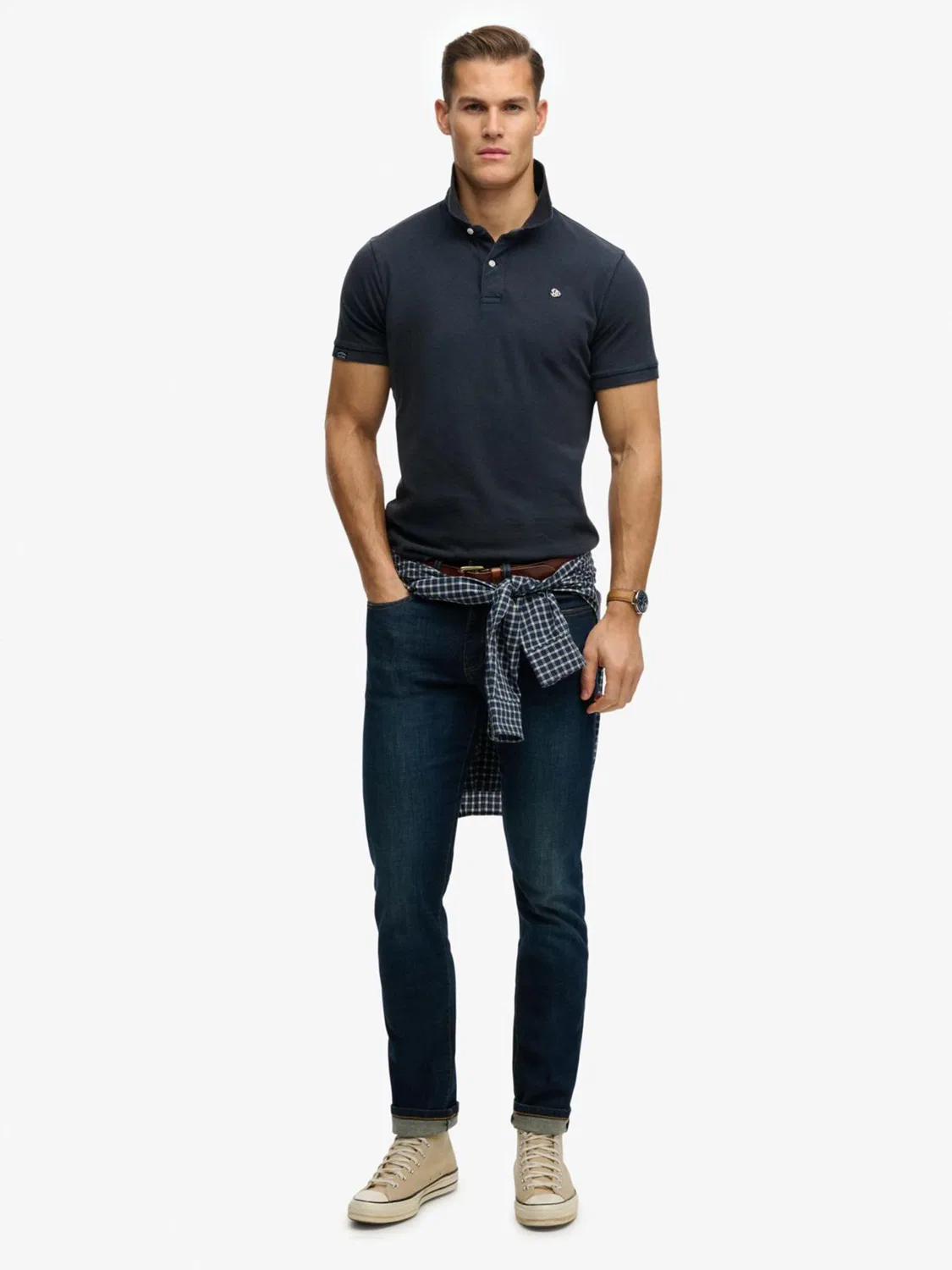 Поло Superdry Vintage Destroy, темно-синий — фото 3