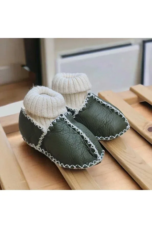 Детские ботинки без каблука Organic leather baby shoes Bebeğime Çorap, Khaki