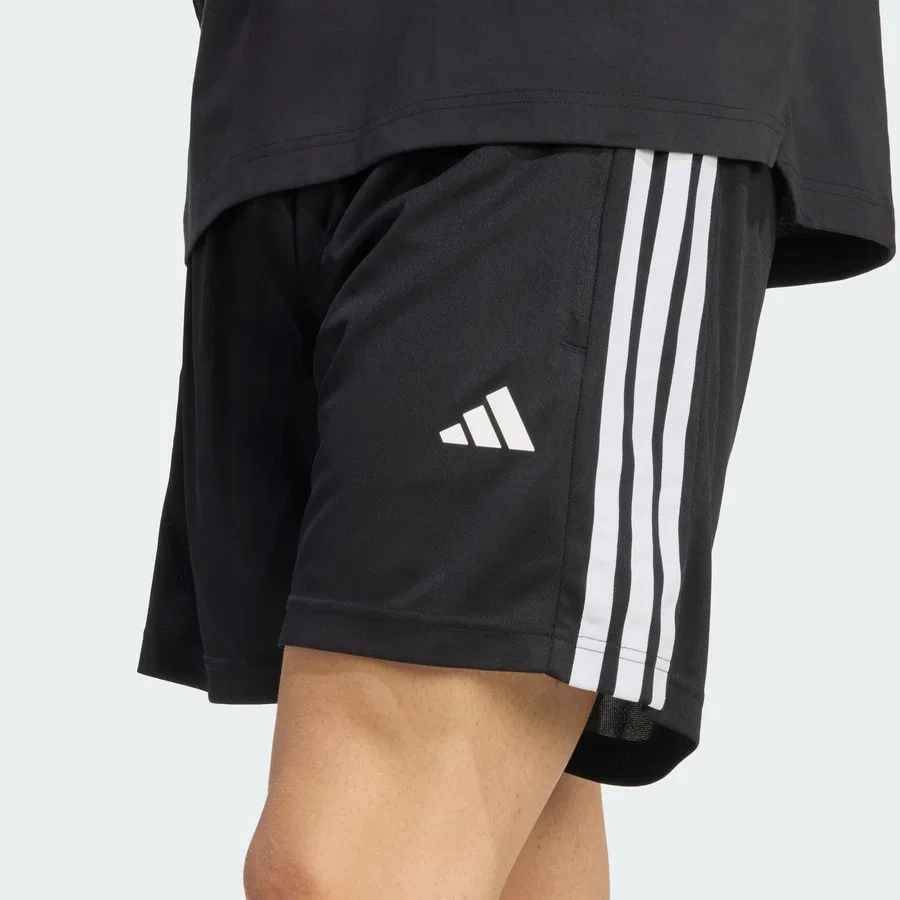 Шорты спортивные с принтом 3-полосной Workout Essentials Base 3-Stripes Pique adidas, Черно-белый — фото 4