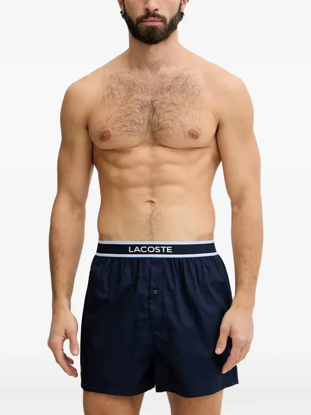 Трусы-боксеры с логотипом на поясе (набор из трех штук) Lacoste, синий