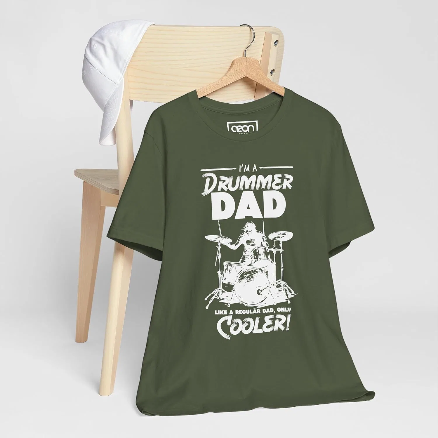Мужская футболка с принтом Drummer Dad Bella Canvas, Military Green — фото 2