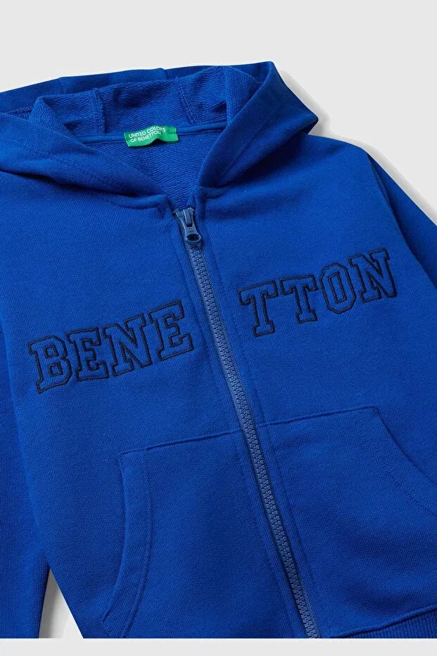 Детское худи с принтом Saks Blue Zippered Hooded Sweatshirt United Colors Of Benetton, Saks Blue — фото 3