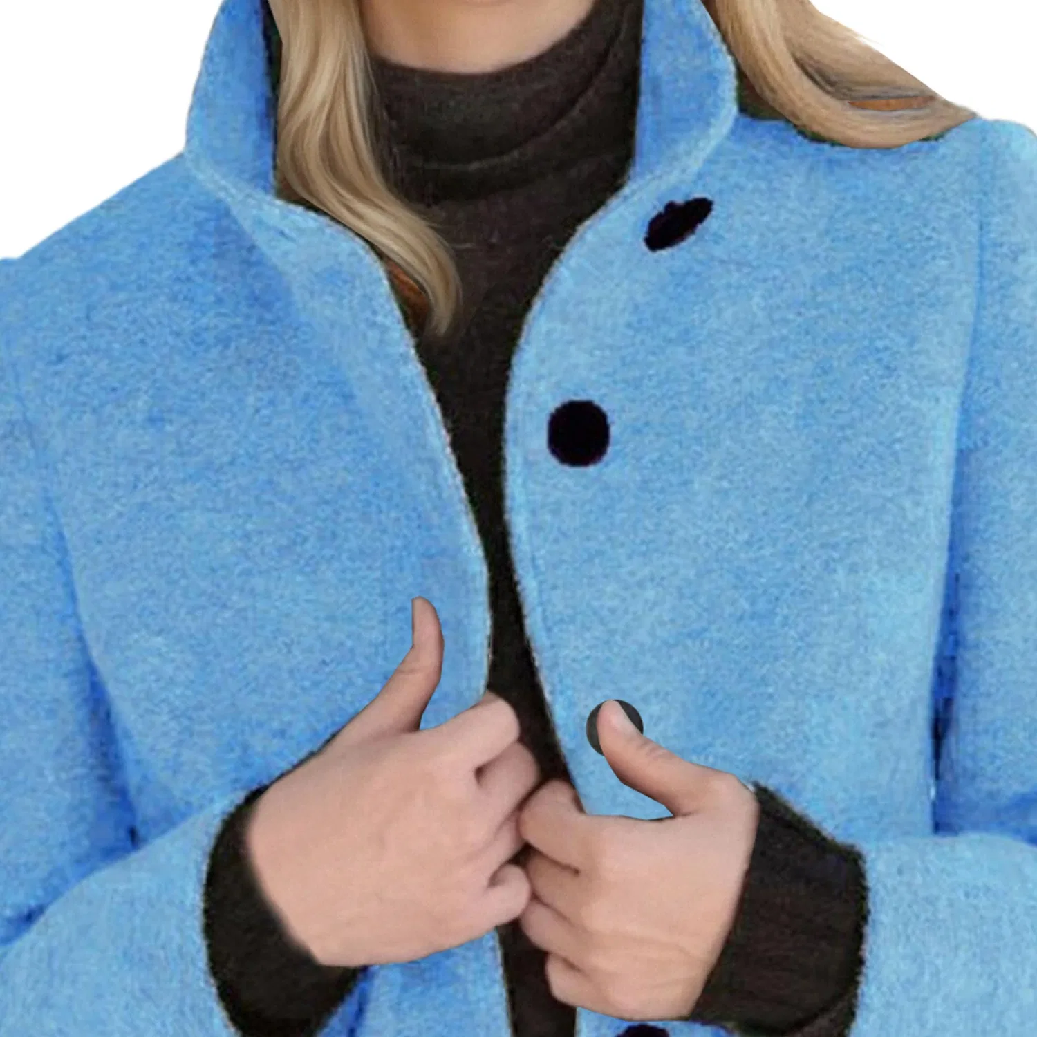 Женское длинное пальто с высоким воротником из шерстяной смеси, Azzurro chiaro — фото 4