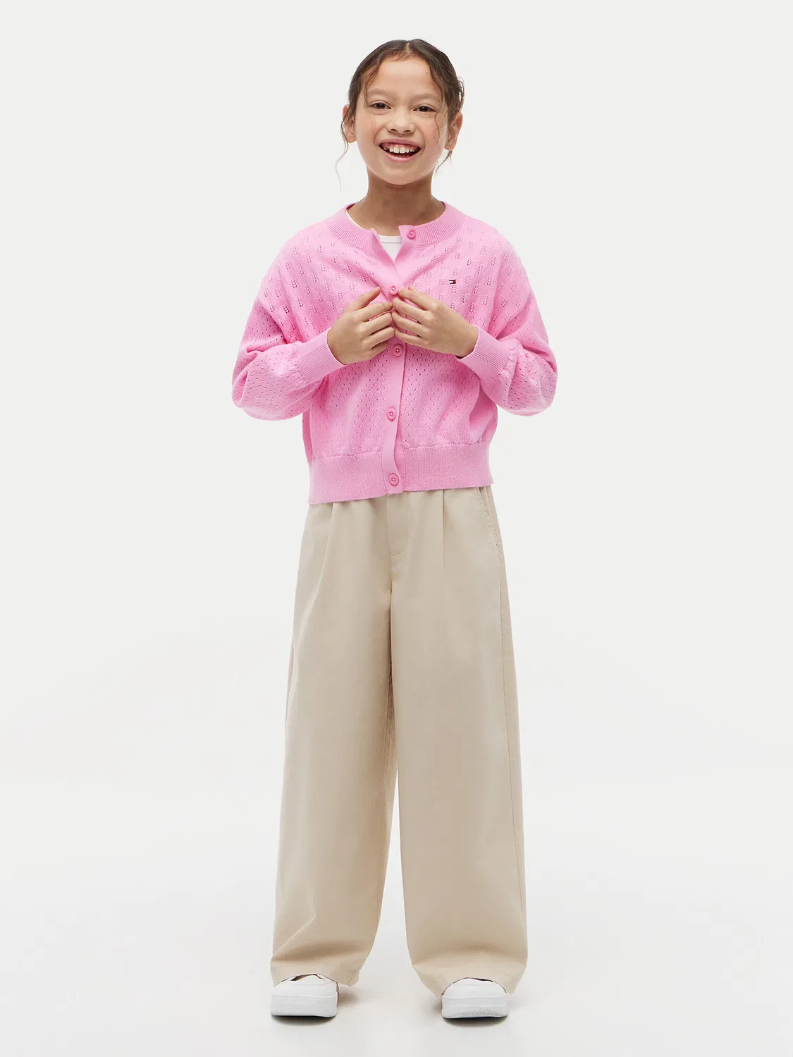 Кардиган свободного кроя для девочки Pointelle Tommy Hilfiger, светло-розовый — фото 2