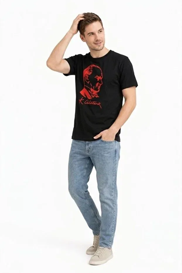 Женская футболка с принтом Ataturk Printed T-Shirt Short Sleeve Crew Neck T-Shirt Vexor, Черный