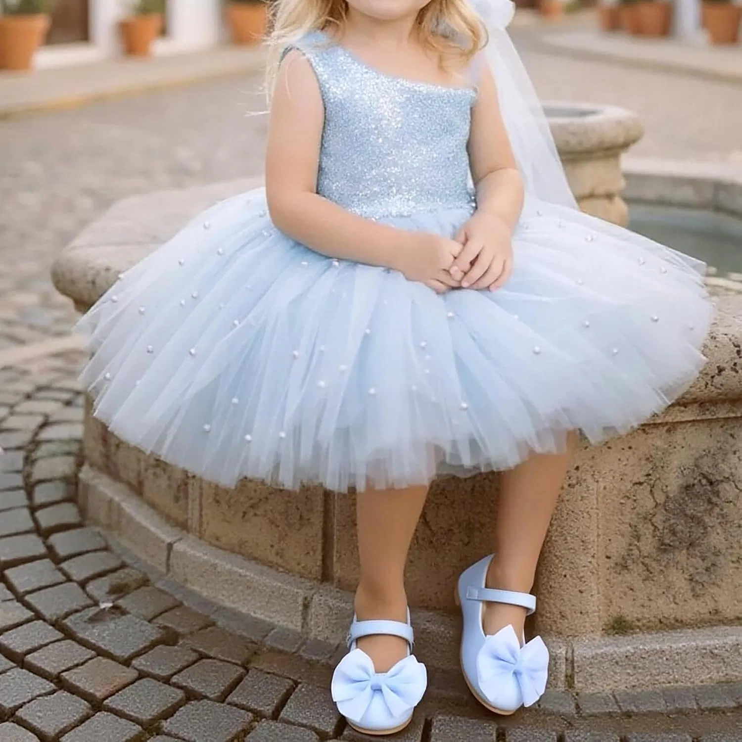 Детские балетки для девочек с бантом Mary Jane THEE BRON, Blue — фото 3