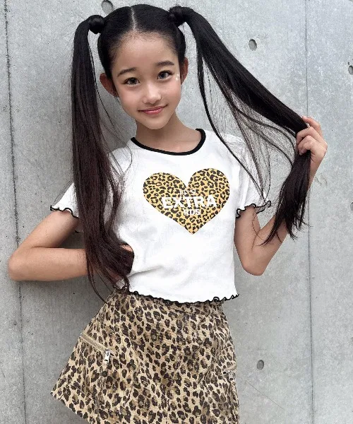 Детская футболка с принтом, с коротким рукавом, Leopard Heart Pt RandS, Black — фото 3
