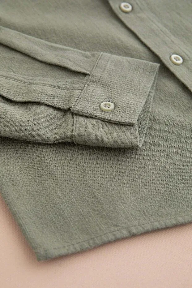 Детская рубашка для мальчиков льняная с длинным рукавом Fulla Moda, Khaki — фото 4