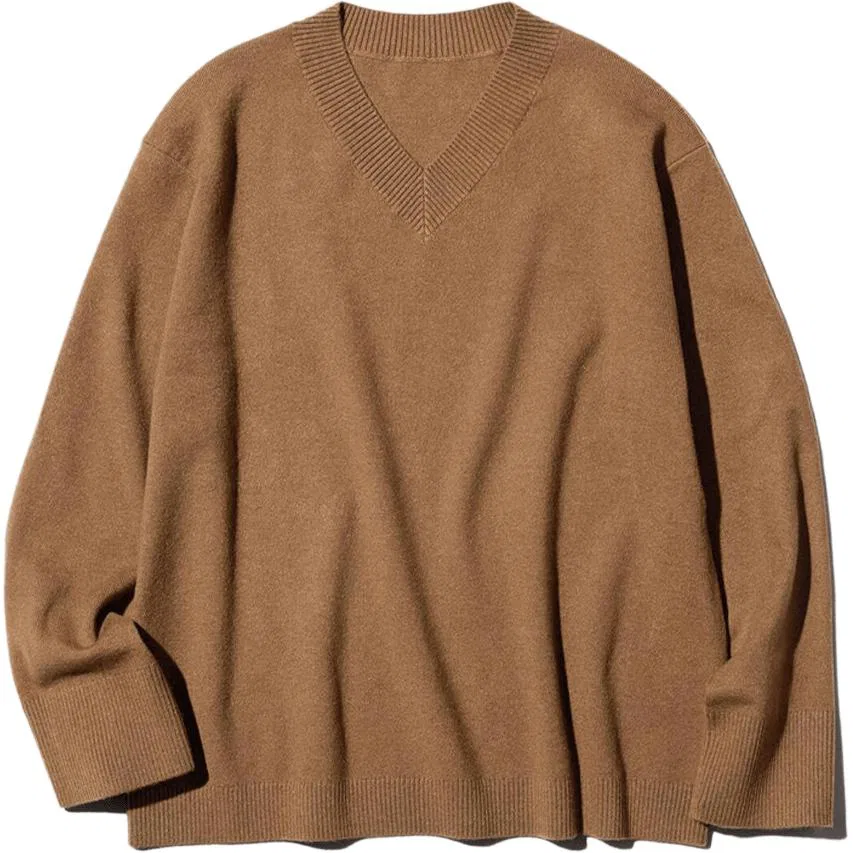 Женский свитер с V-образным вырезом UNIQLO, Brown