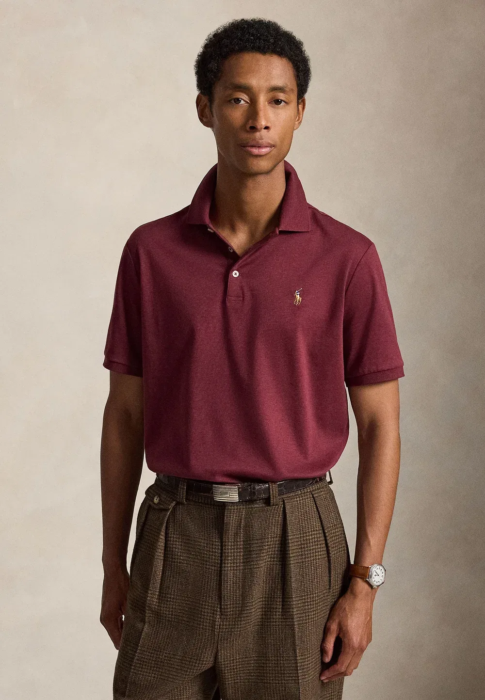 Поло-Рубашка из мягкого хлопка приталенного кроя, сшитая на заказ Polo Ralph Lauren, Spring Wine Heather