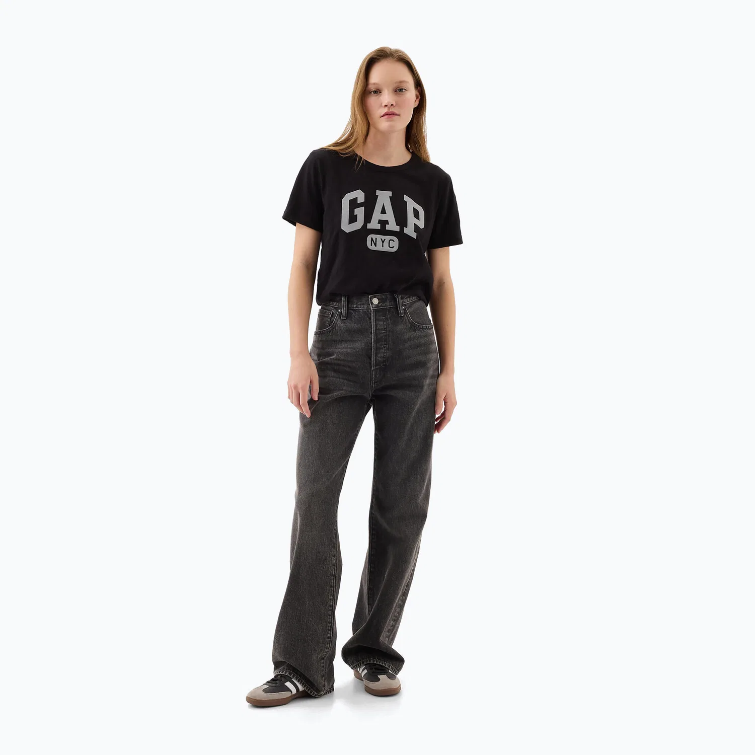 Женская хлопковая футболка GAP Logo Slub Tee, Gap, Schwarz