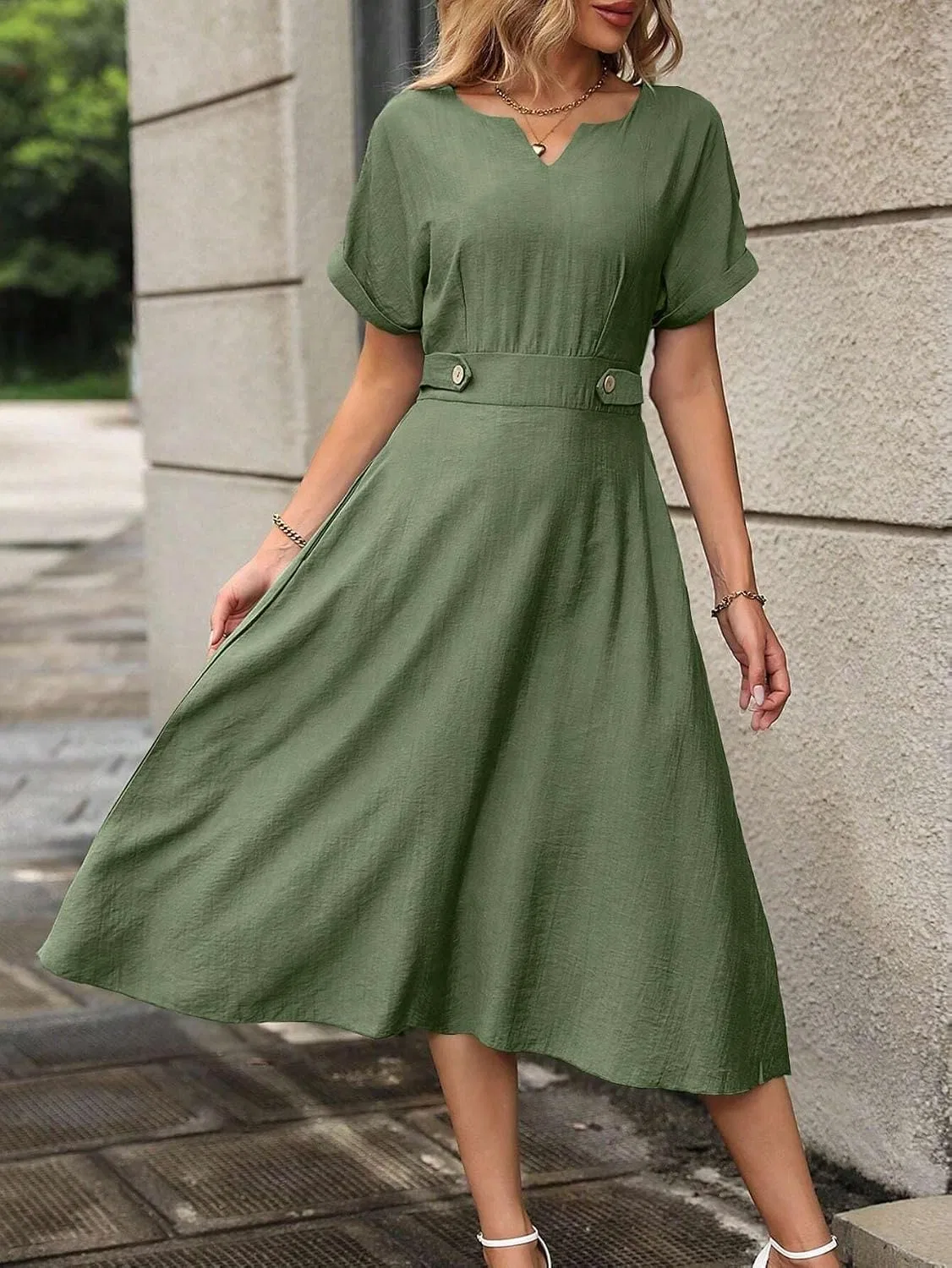 Женское повседневное платье миди A-силуэта, Army Green — фото 4