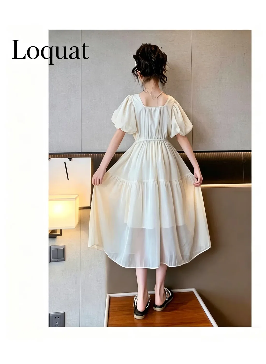 Платье с бантом из шифона с коротким рукавом Loquat, бежевый — фото 2