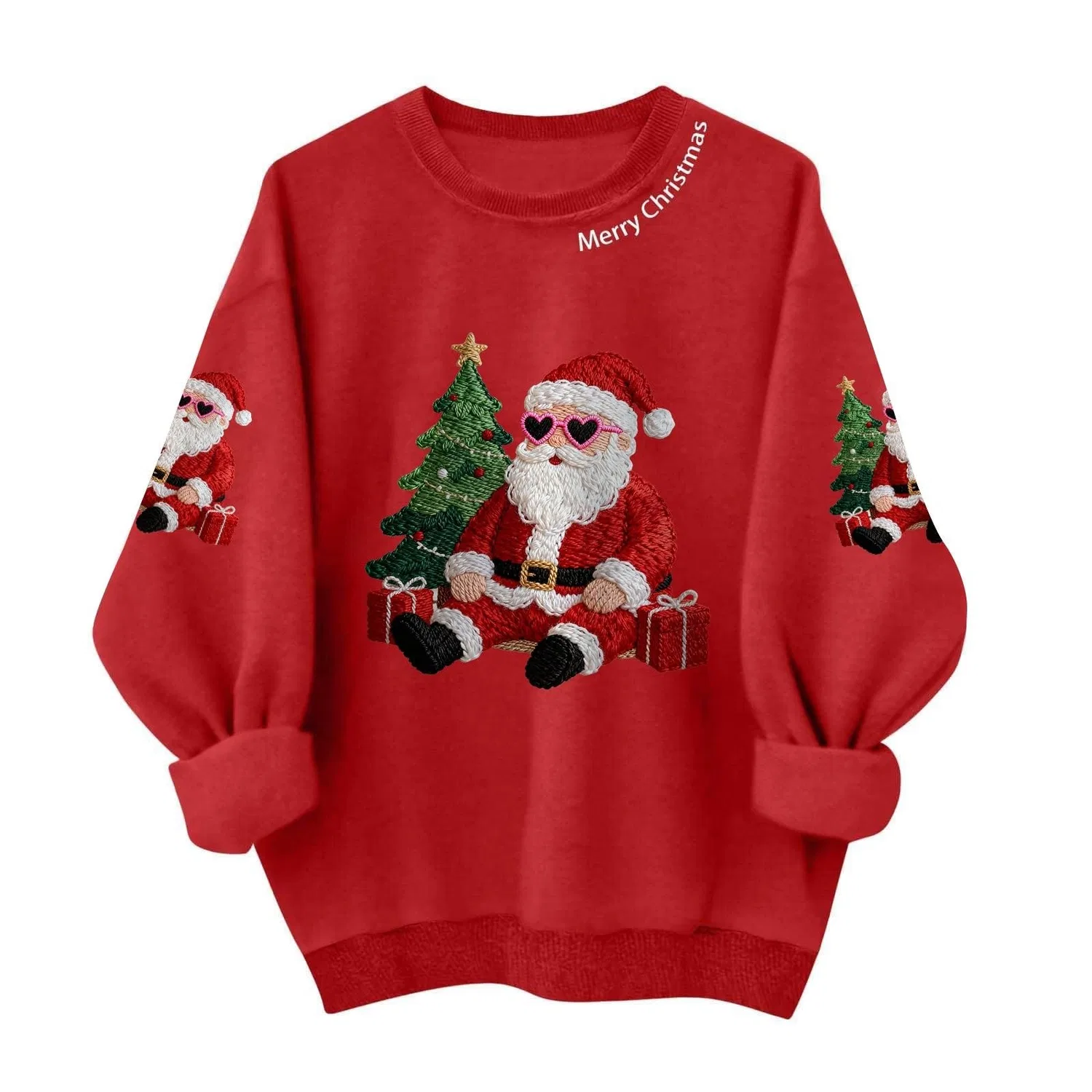 Женский свитшот с принтом Christmas Tree, длинный рукав, 01#watermelon Red