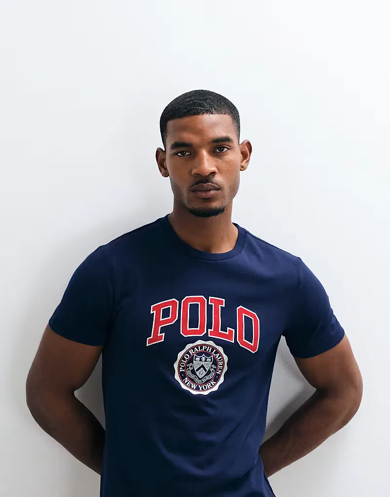 Футболка Polo Ralph Lauren Heritage Varsity с принтом, приталенного кроя, темно-синий