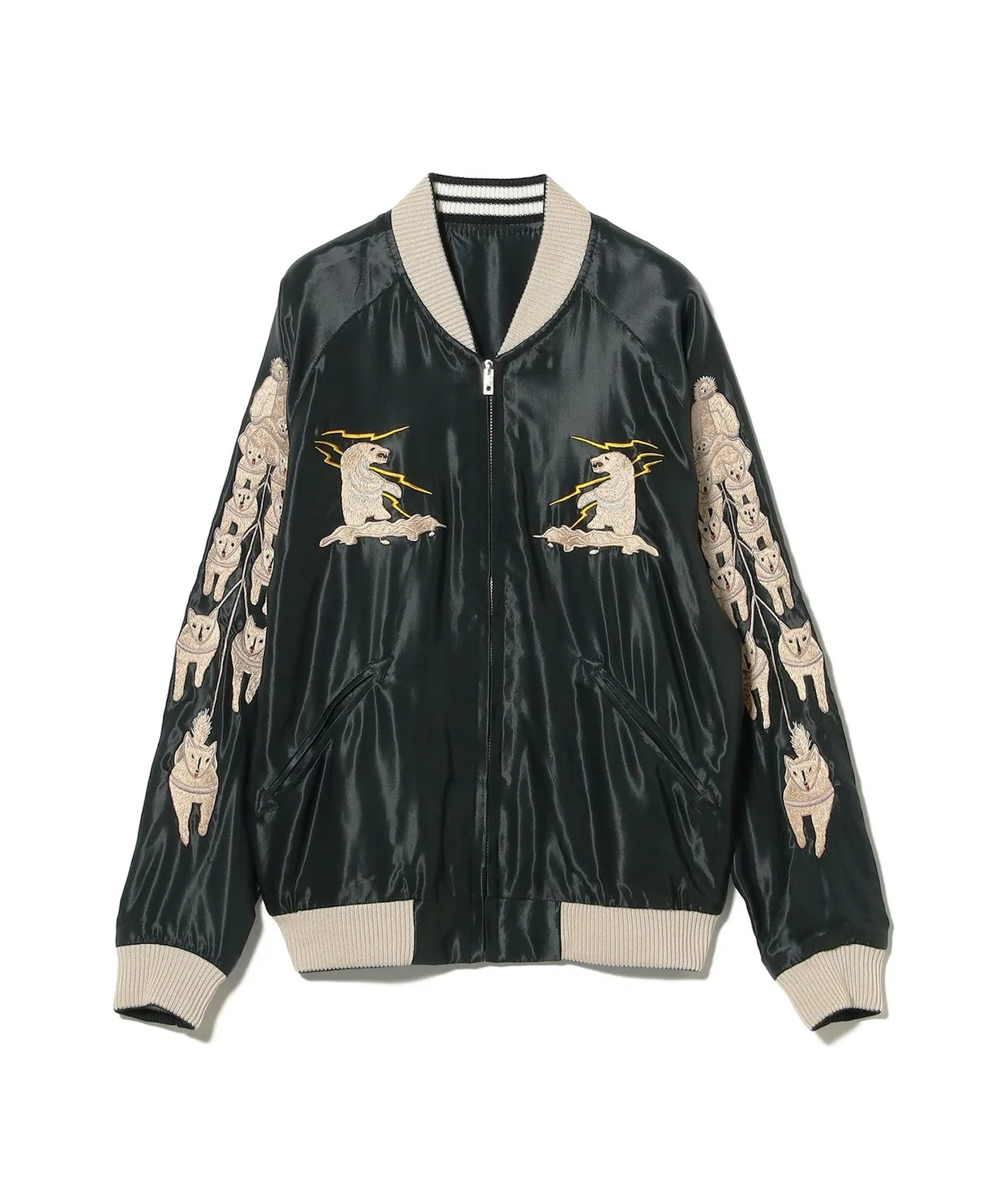 Детский сувенирный жакет с вышивкой молния и белый медведь, модель Alaska Souvenir Jacket Kodomo Beams, Black