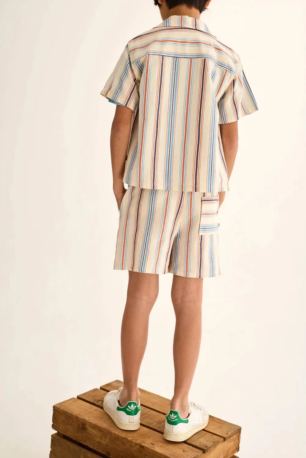 Детская рубашка с коротким рукавом и полосками Iro Striped Cotton Button Up Cozmo, Ivory — фото 3