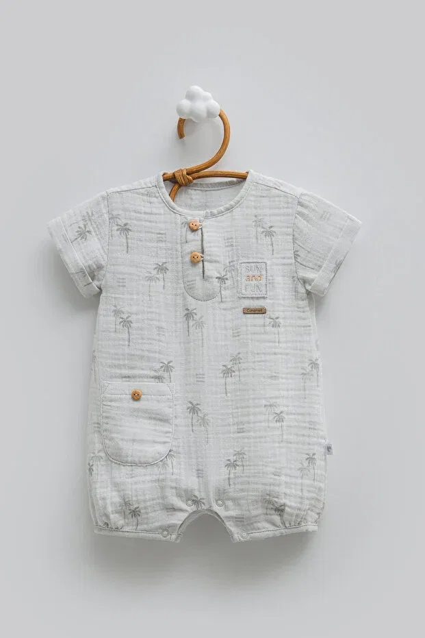 Детский комбинезон для новорожденных с коротким рукавом Palm Tree Patterned Caramell, Gray