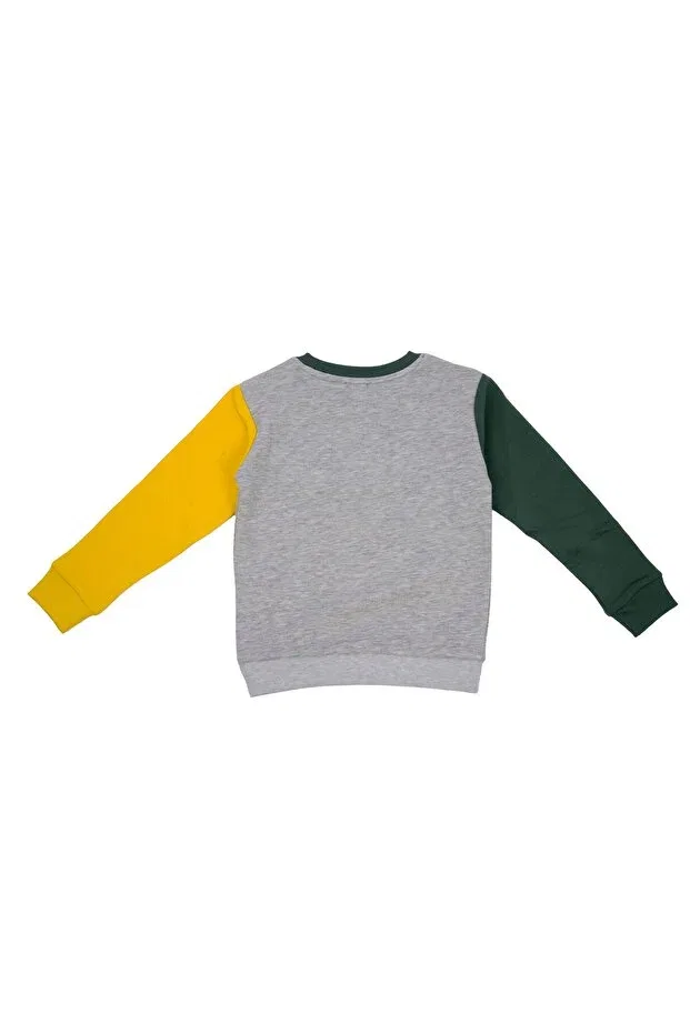 Детские свитшот для мальчиков с принтом United Colors Of Benetton, Mix Gray Mélange Yellow Green — фото 3