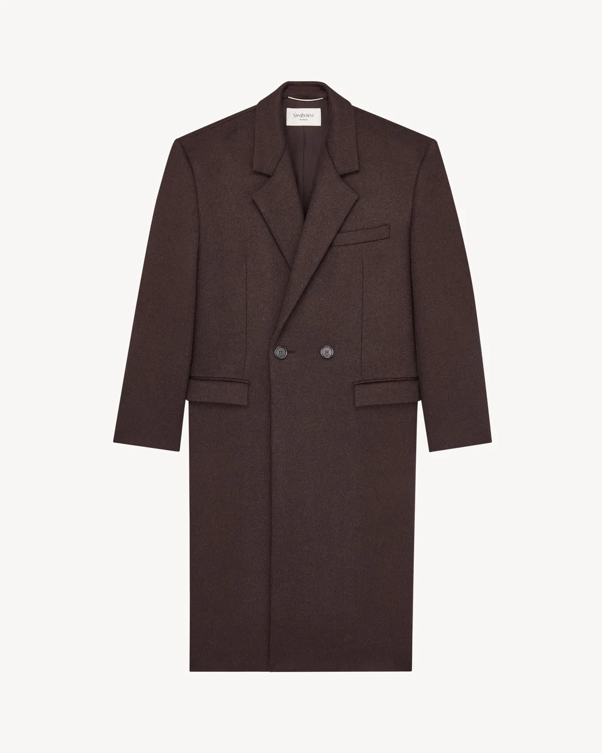Пальто в стиле 80-х из двухстороннего шерстяного фетра с начесом SAINT LAURENT, коричневый