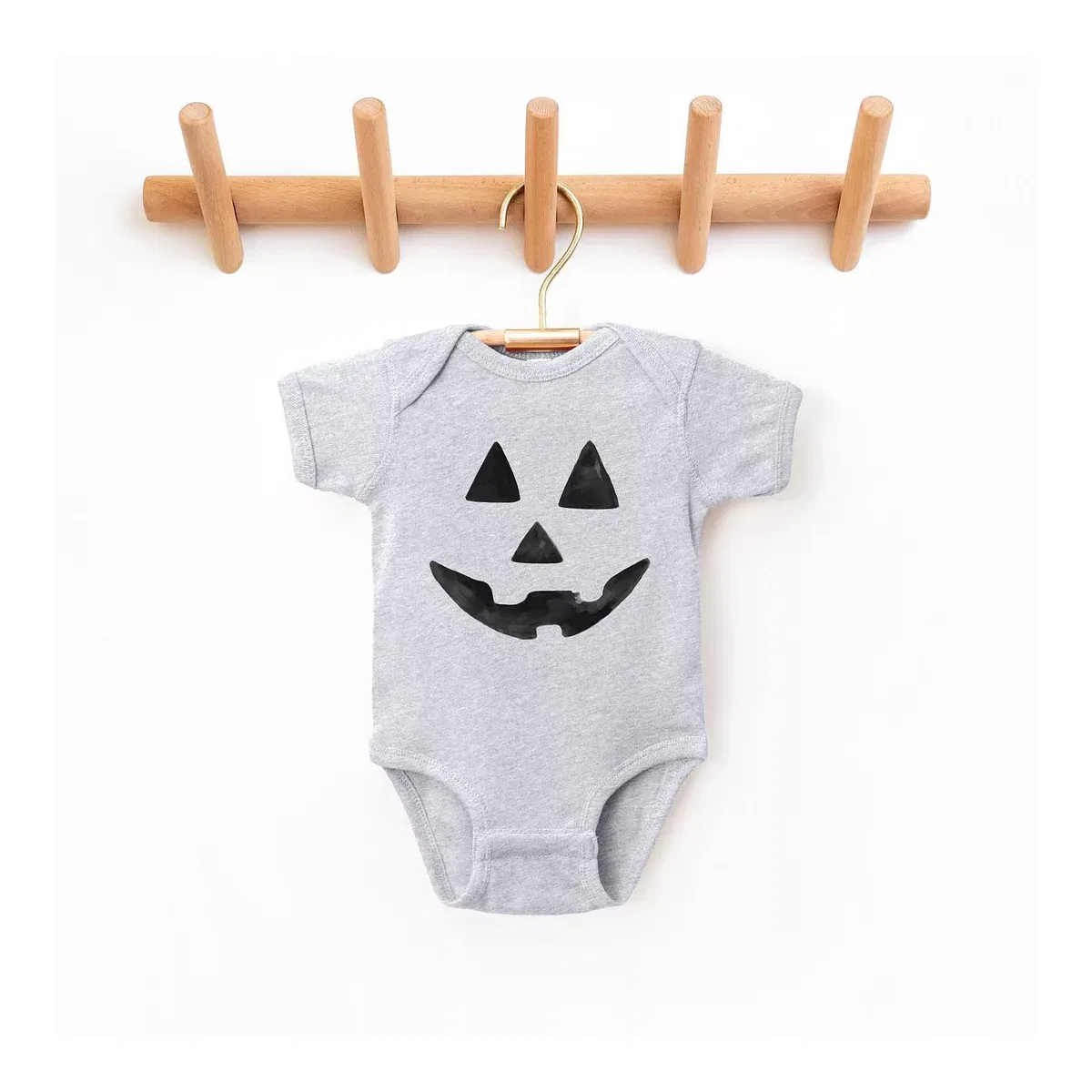 Детское боди с коротким рукавом Watercolor Jack-O-Lantern Face The Juniper Shop, Heather Grey