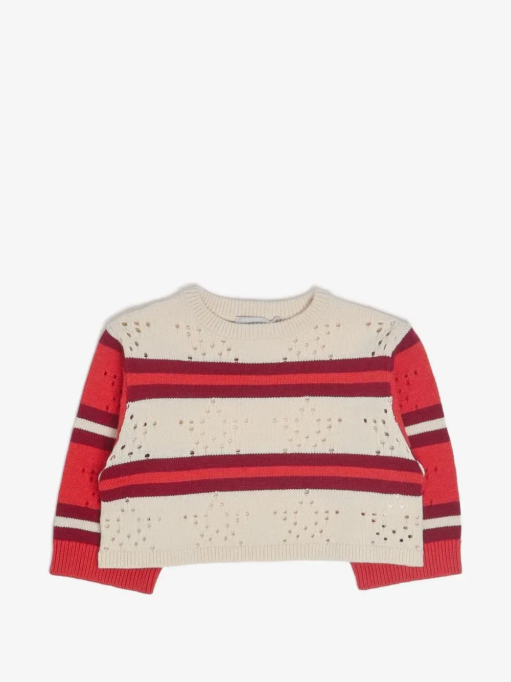 Полосатый свитер из ажурной вязки Stella McCartney Kids, бежевый