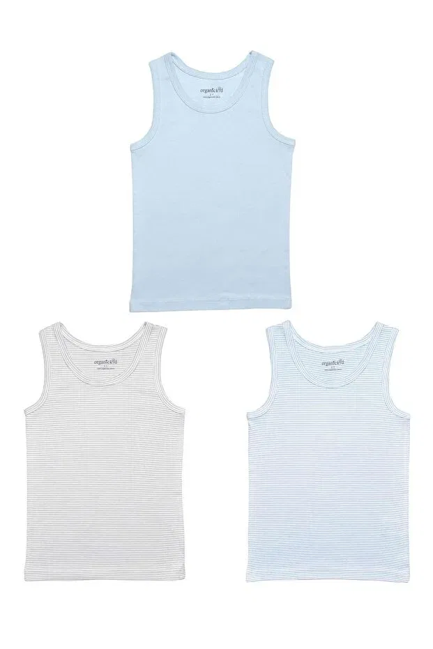 Детское белье для мальчиков хлопковое комплект 3 шт Cotton large boys' undershirt set 3-piece Organickid, Blue — фото 2