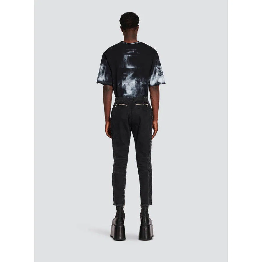 Брюки с зауженными штанинами и наколенниками, модель YH0MG080DC590PC Balmain, Black, Blue — фото 4