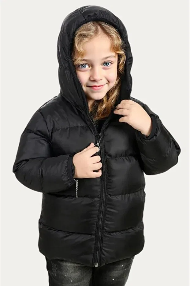 Детское пальто для девочек с капюшоном Outriverkids, Black — фото 4